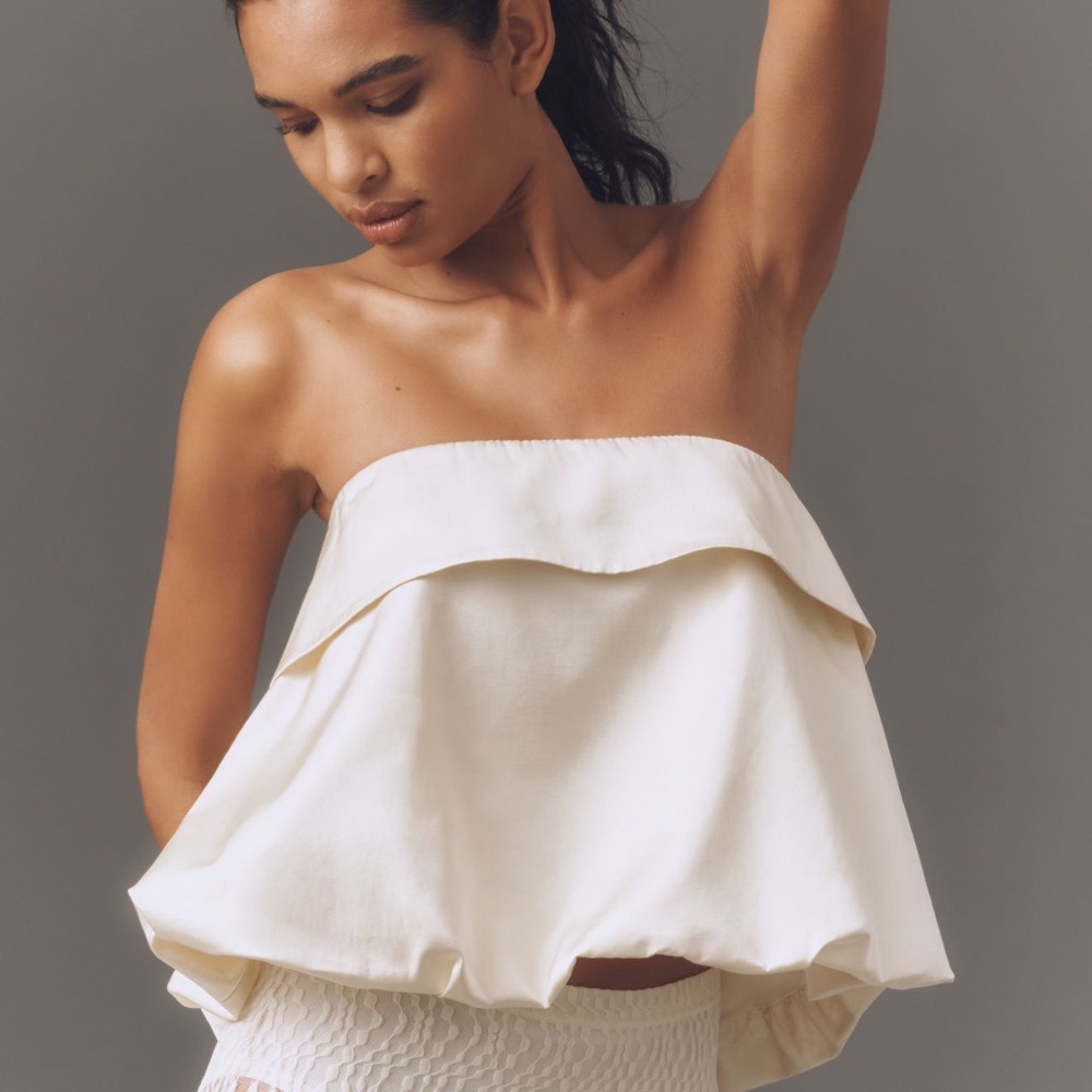 Mare Mare Cream Strapless Ruffle Bubble Top